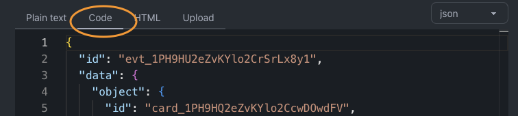 Tabs with "Code" option highlighted