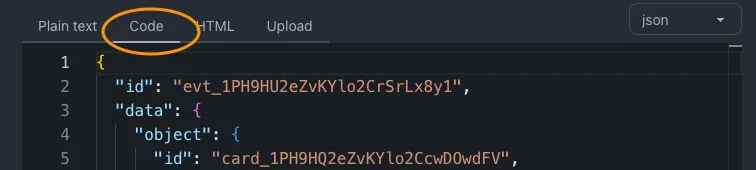 Tabs with "Code" option highlighted