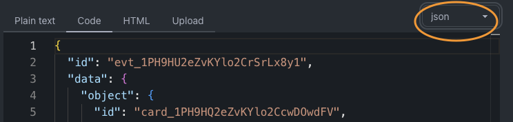 Language selection menu in code editor