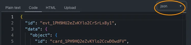 Language selection menu in code editor