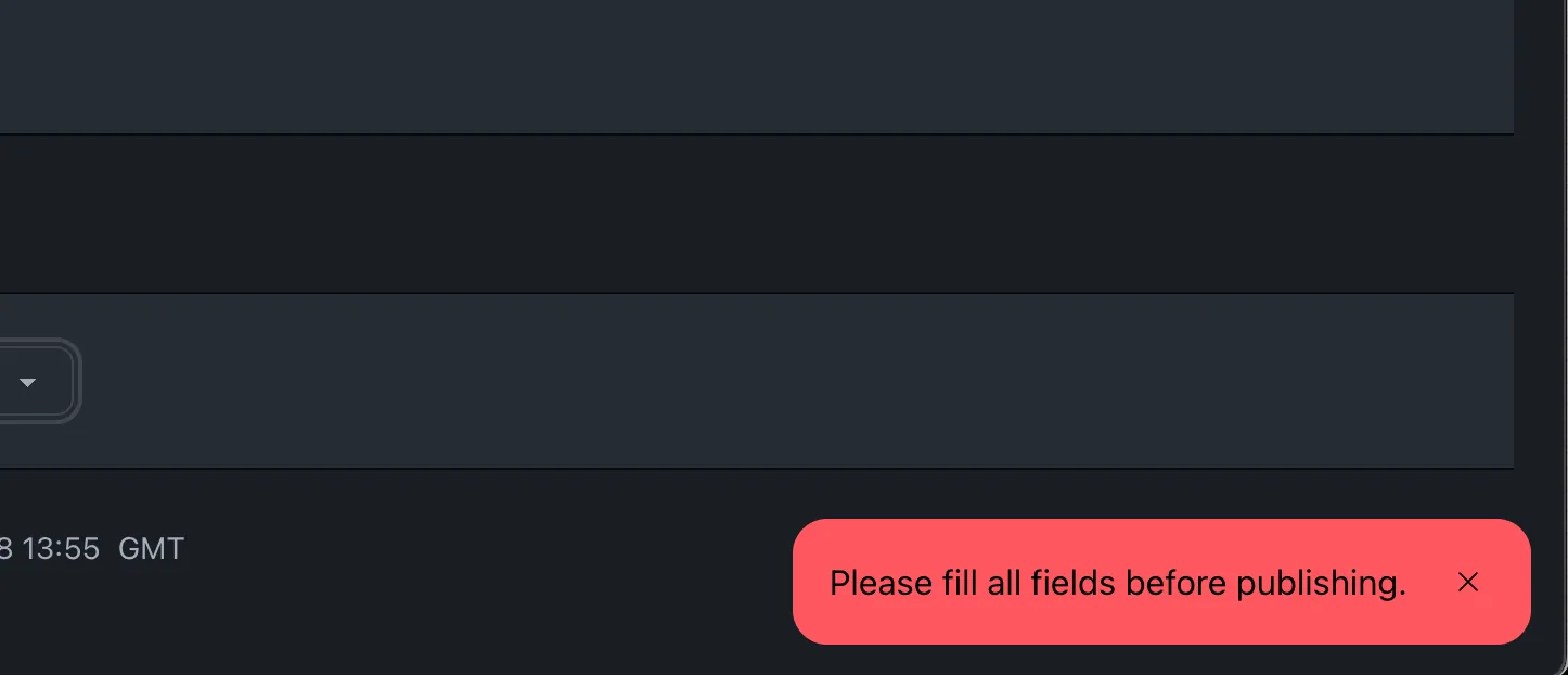 Error message displayed when trigger validation fails