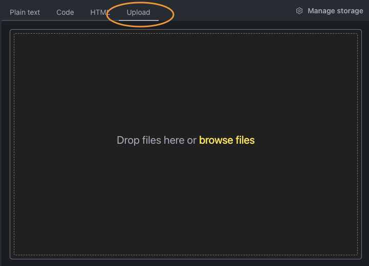 Selected "Upload" tab