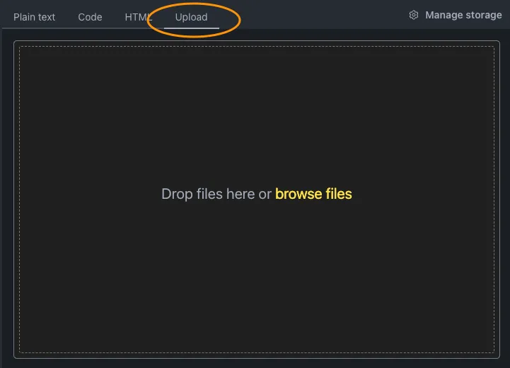 Selected "Upload" tab
