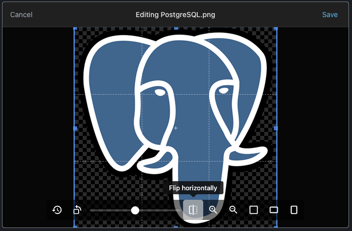 Edit screen with rotation and crop tools