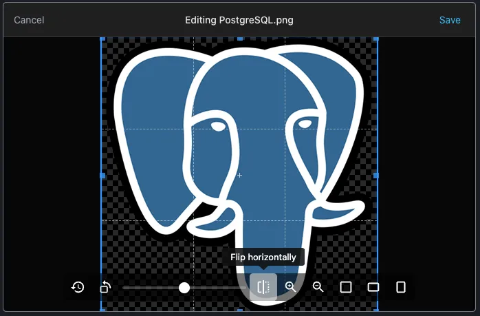 Edit screen with rotation and crop tools