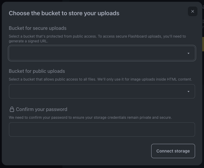 Choose buckets screen