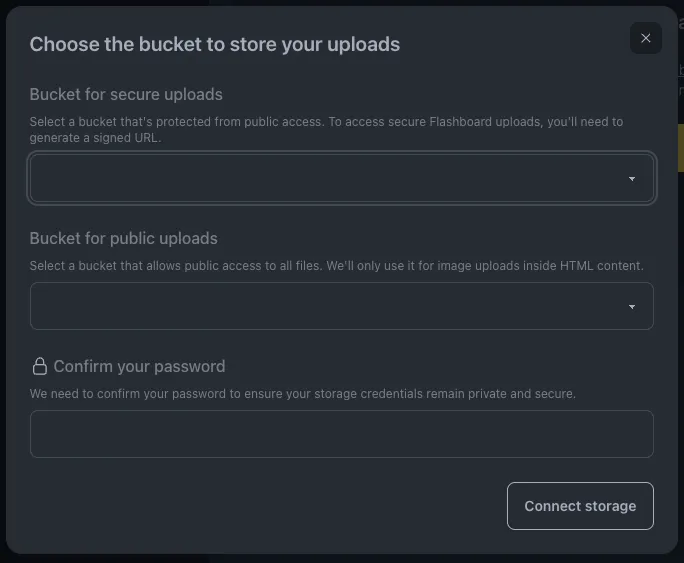 Choose buckets screen