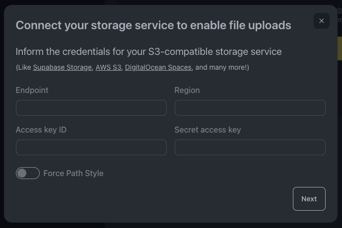 Connect storage screen