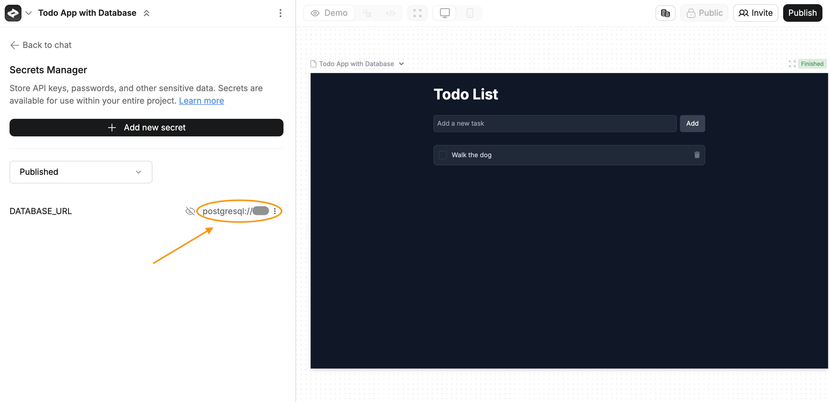 Database connection URL