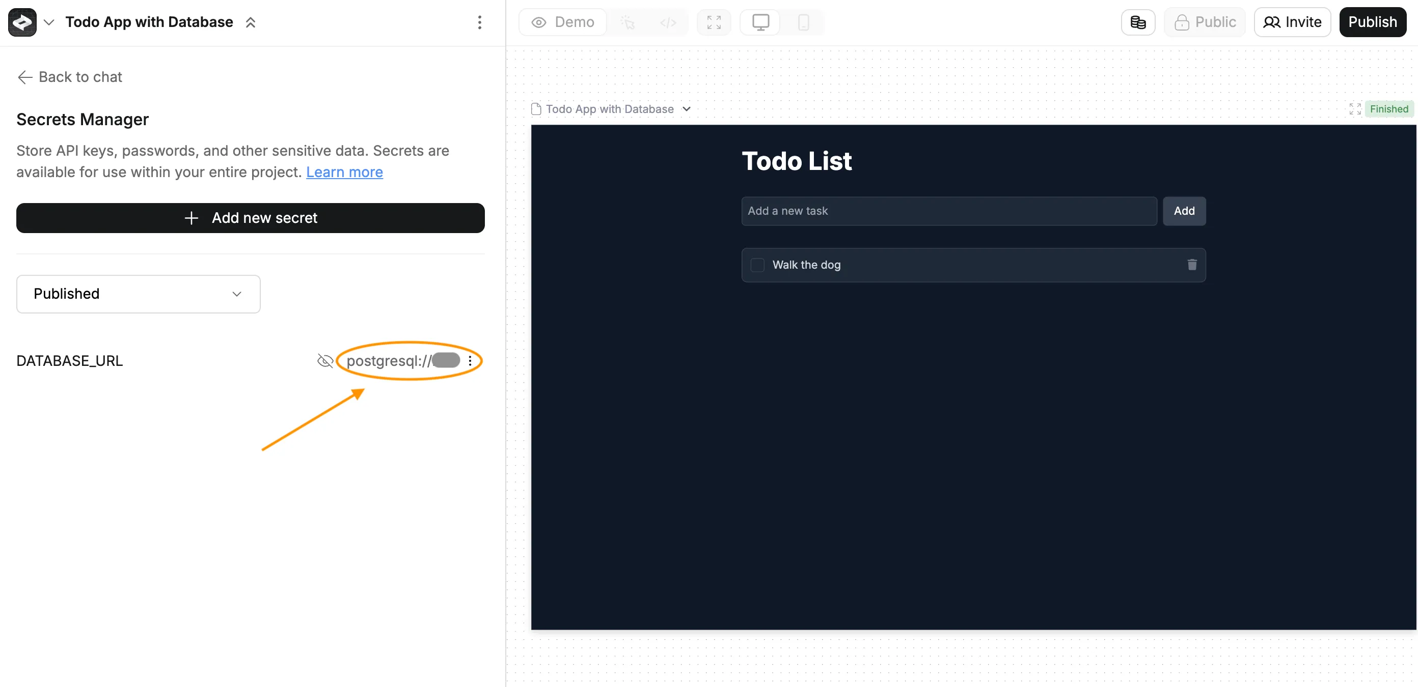 Database connection URL