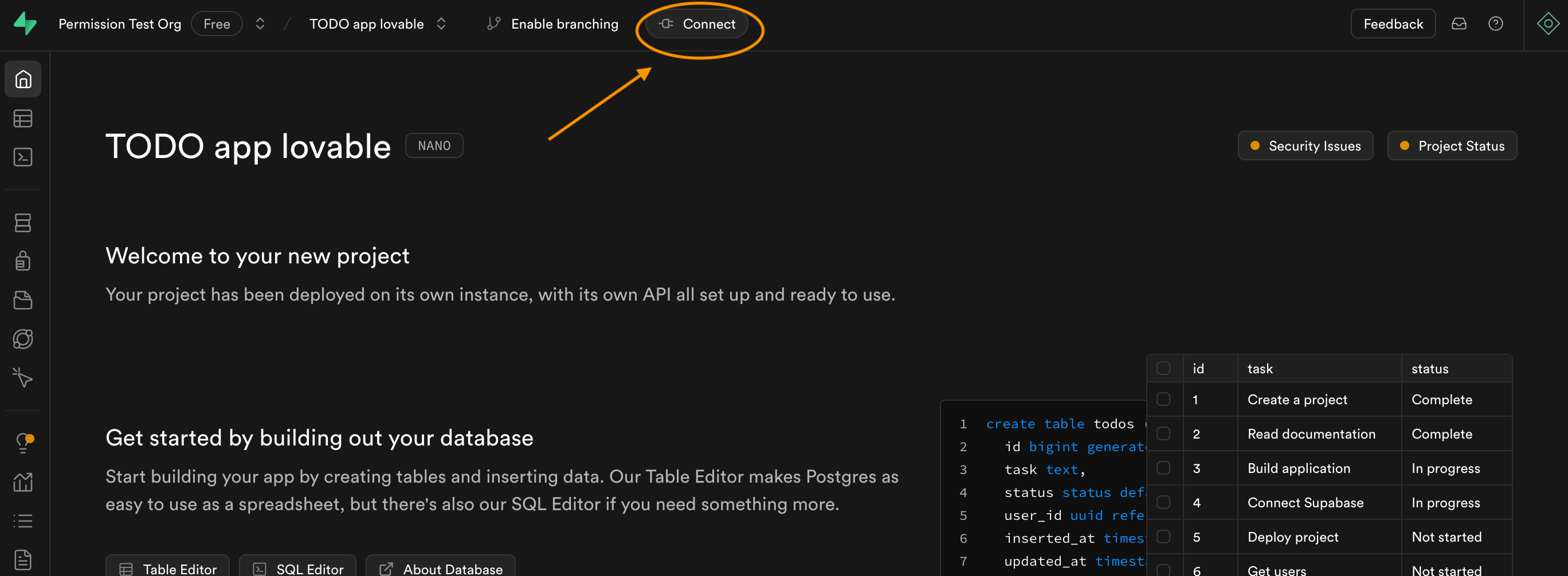 Supabase Connect button