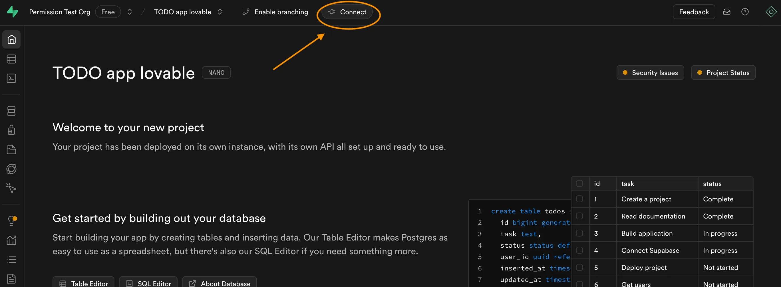 Supabase Connect button