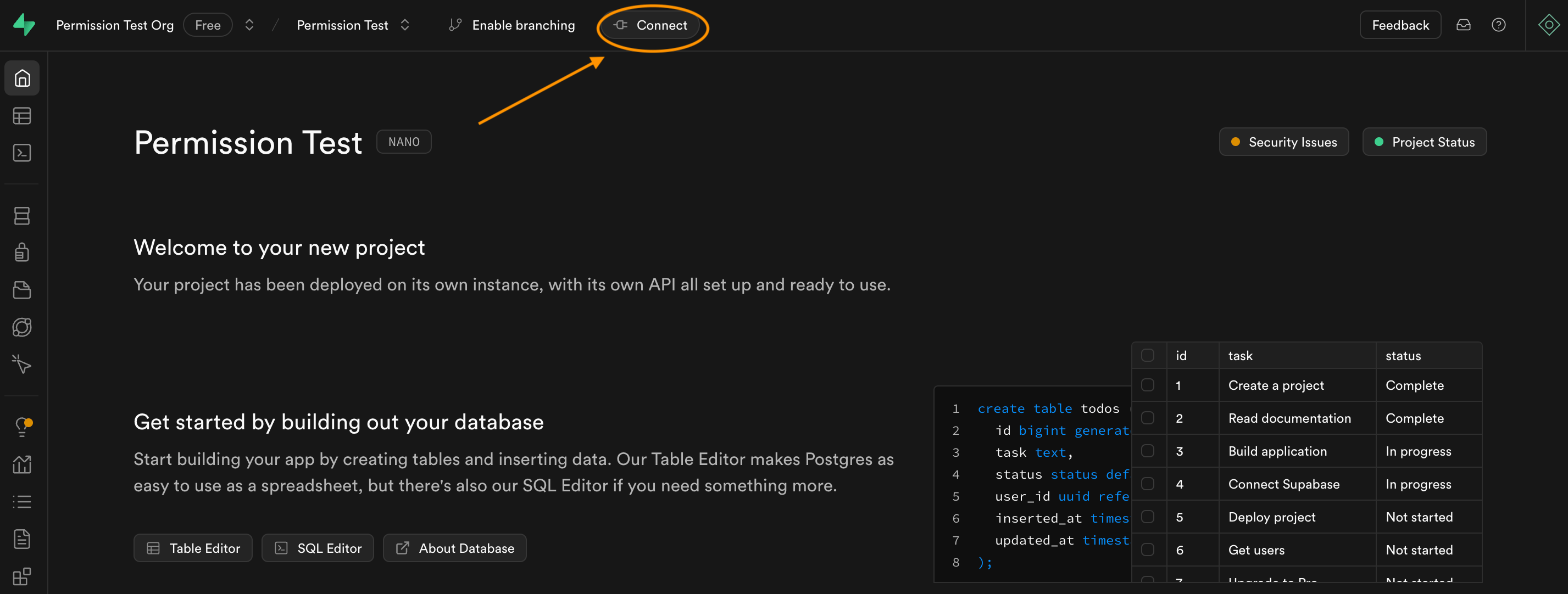 Supabase Connect button