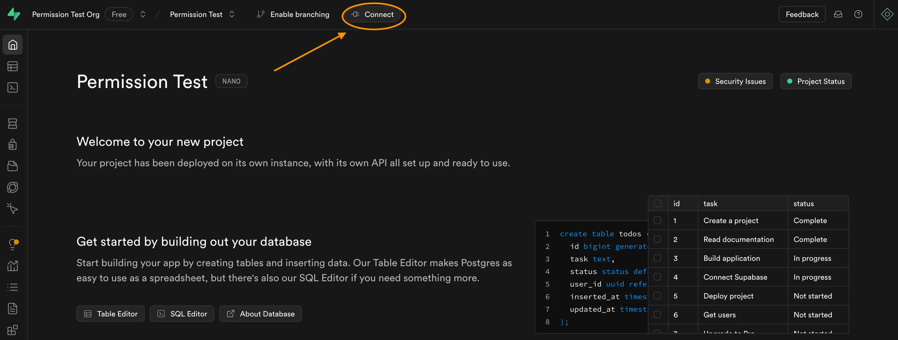 Supabase Connect button