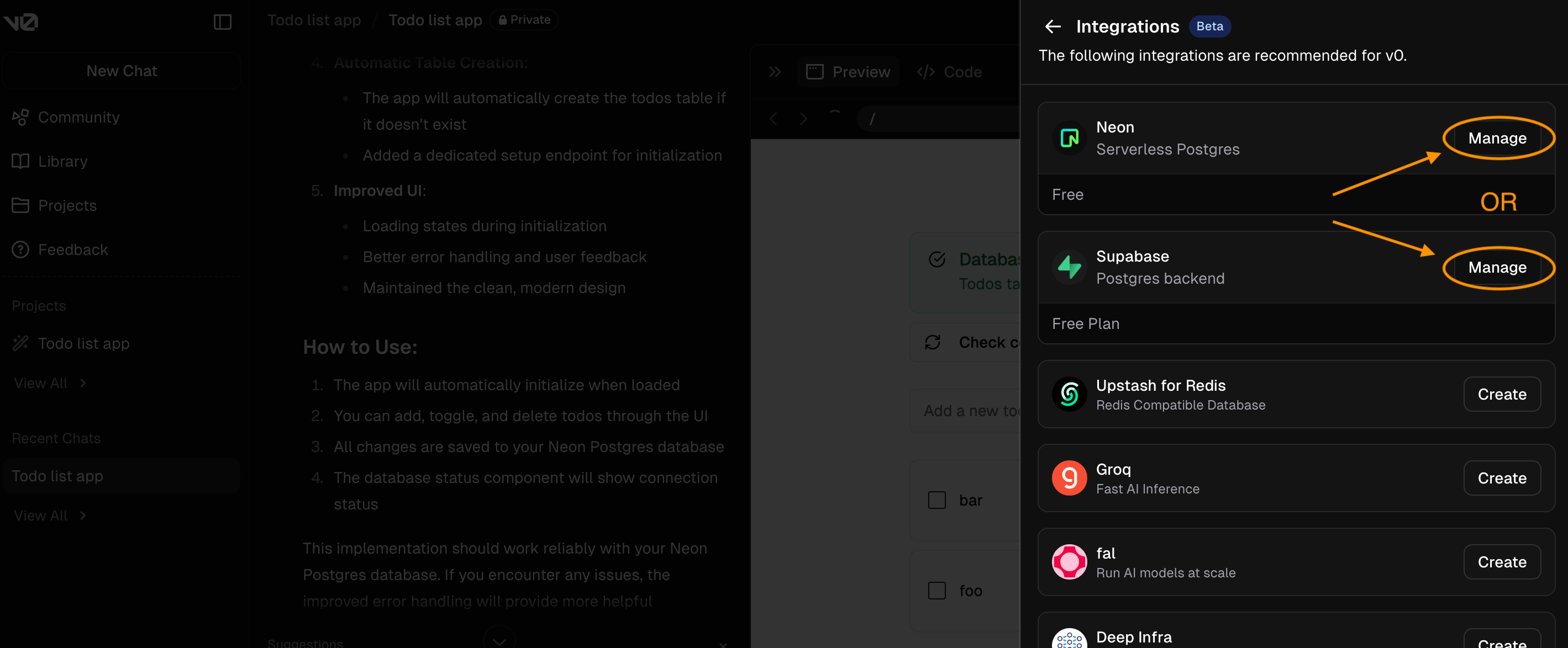 v0 integrations list