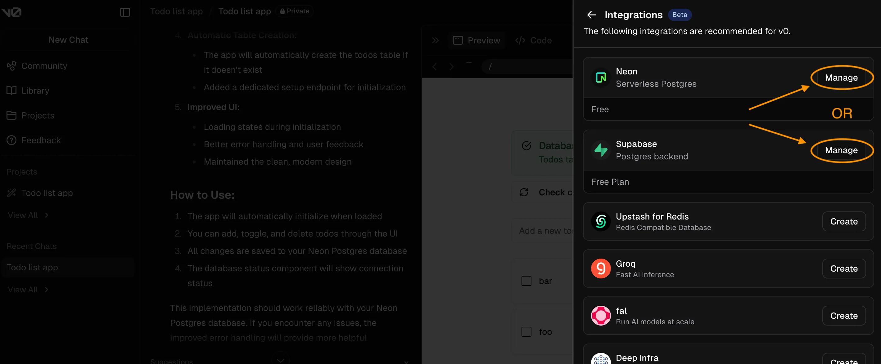 v0 integrations list