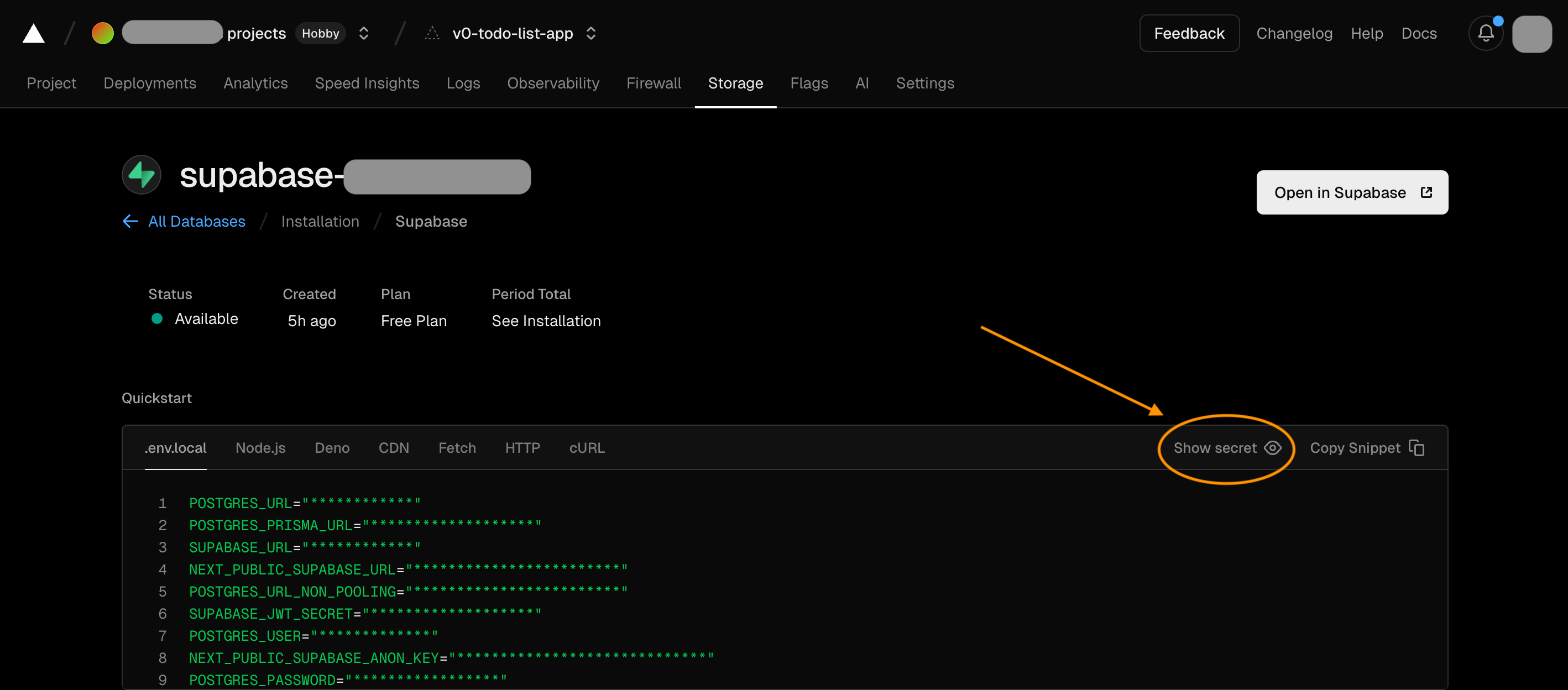 supabase show secret