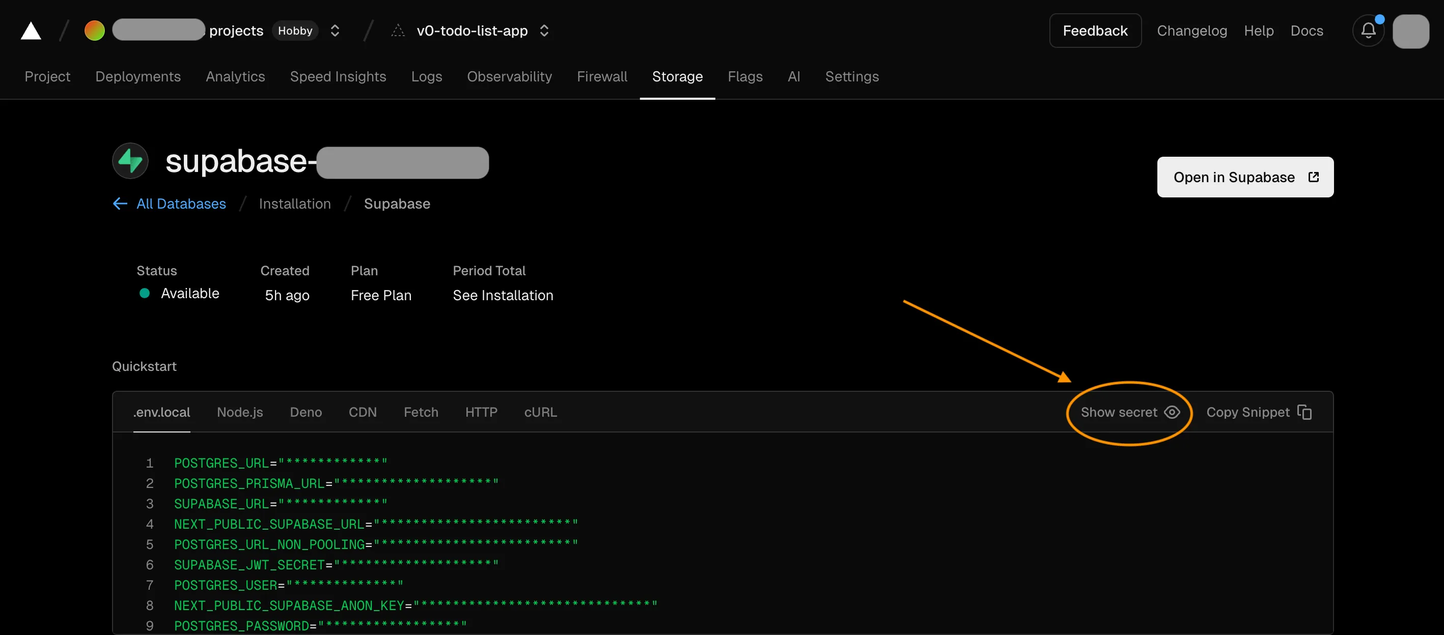 supabase show secret